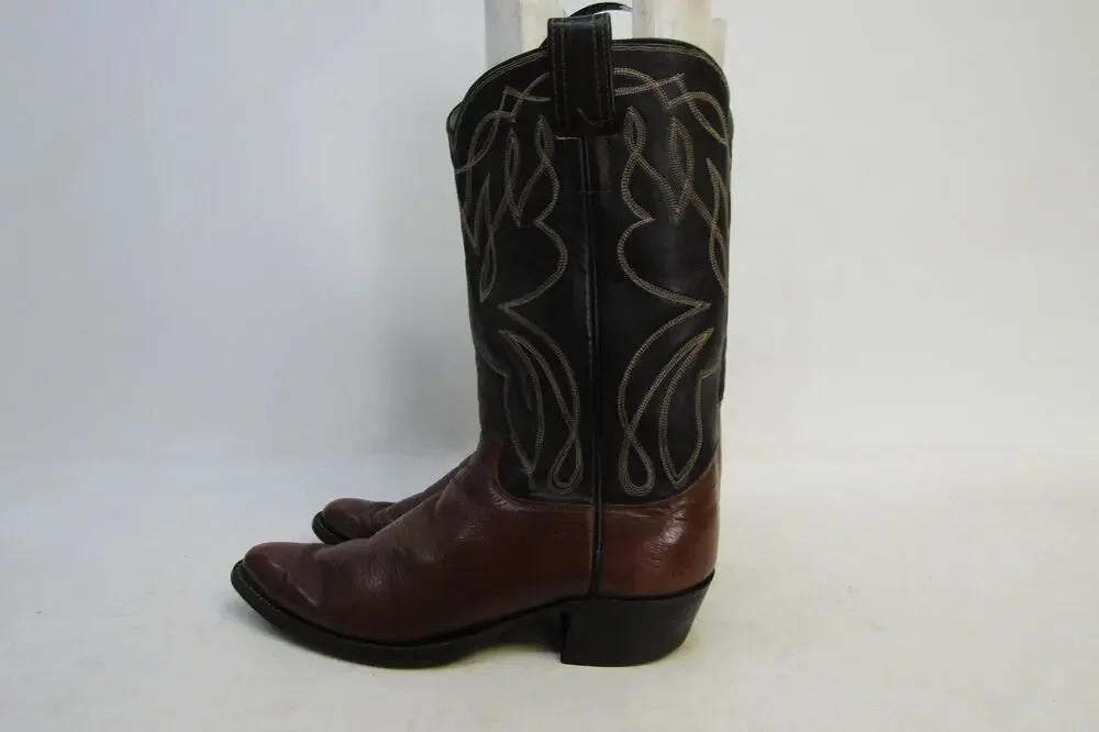 USA Olathe Mens Size 9.5 B Narrow Width Black Brown Leather Cowboy Western Boots